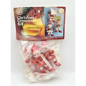 RARE Walco CHRISTMAS ELVES Makes 3 Sequin Bead NOS Vintage Ornament Kit Pixies